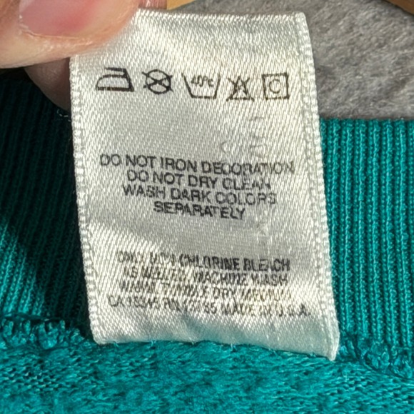 Vintage Fruit of the Loom Teal Turquoise Raglan Sweatshirt XL‎ CasualMade in USA - Picture 9 of 12